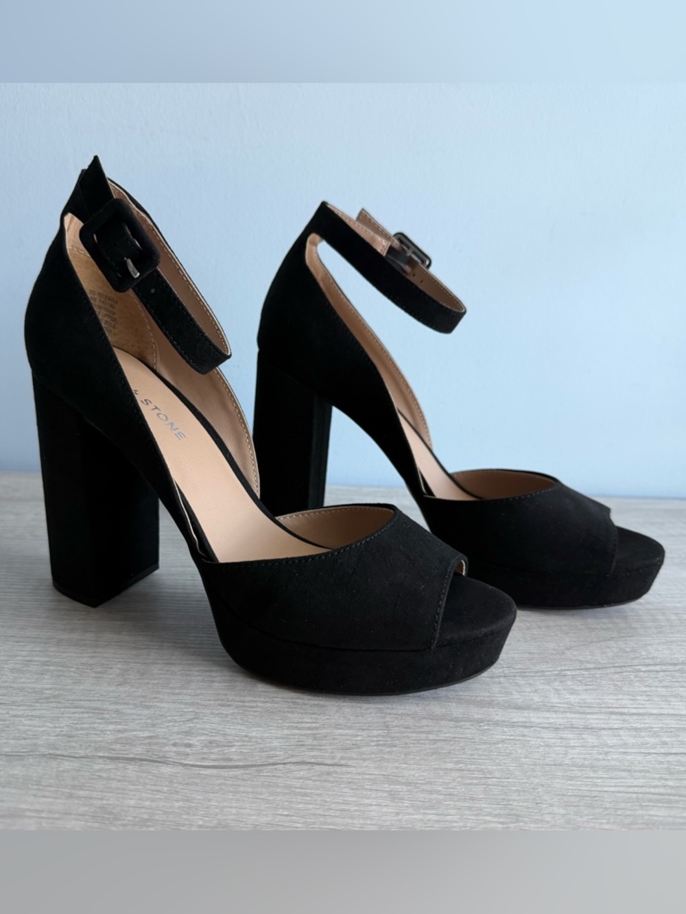 Sun + Stone Women's Black Reemaa Peep Toe Block Heel Platform Sandals Size 9